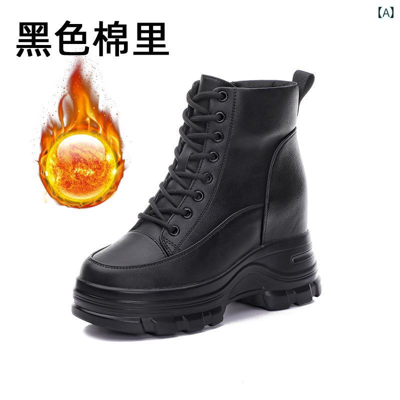 ブーツ レディース ハイヒール 厚 美脚 8 cm 革 ショート ウェッジ ソール 厚 ショートレッグ 英国風 スノー