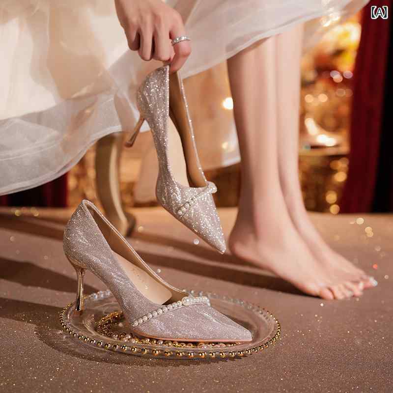 ヒール レディース パンプス 美脚 パール 婚約 靴 秀和 珠 結婚式 靴 時に 着 スパンコール キラキラ キラキラ ハイヒール フランス 結婚式 ブライダル シューズ