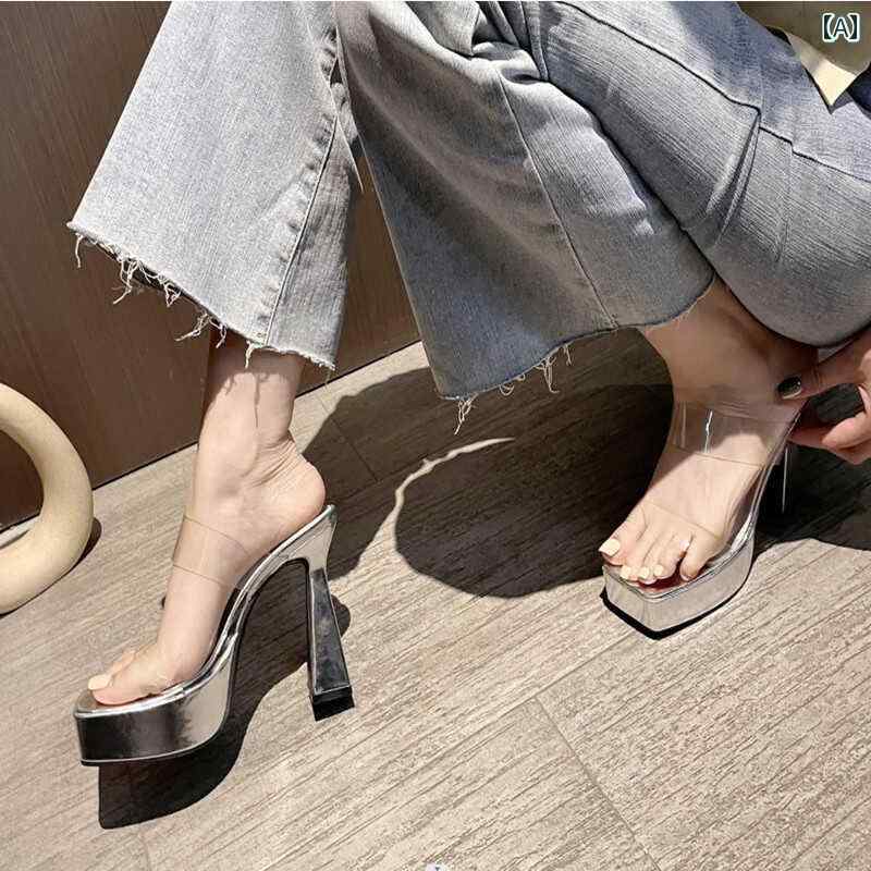 ヒール レディース パンプス 美脚 ハイヒール 脚が ロング 透明 厚 サンダル 夏 13 cm ステージ シューズ