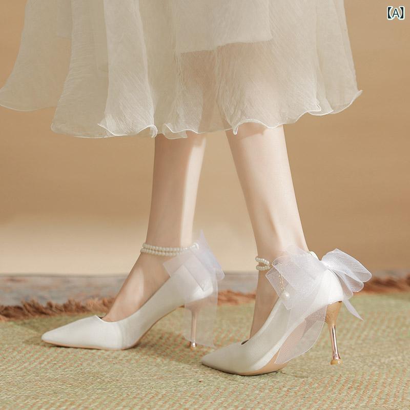 踵 レディース パンプス 美脚 フレンチ 繻子 ハイヒール 女子らしい 吸い付ける 瀬戸もの お召しもの 成年者 お召しもの ブライズメイド シューズ 疲れにくい 白 足 御芽出度シューズ
