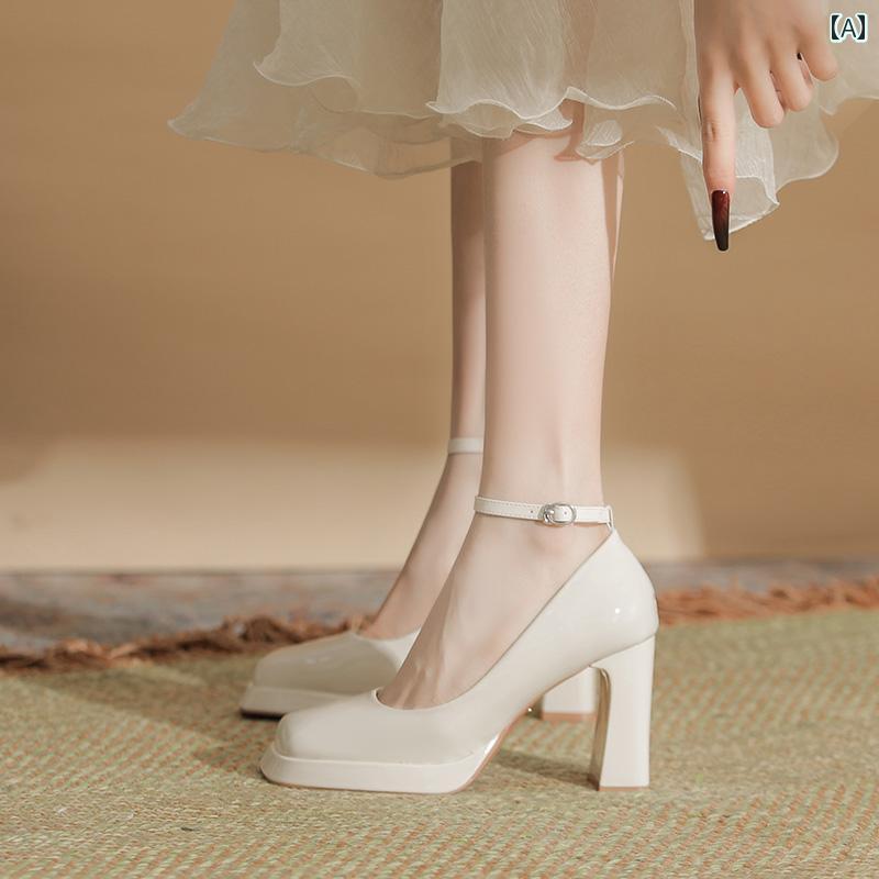 踵 レディース パンプス 美脚 御姫様 フレンチ スクエアトゥ ハイヒール 雨合羽 同盟罷業一回り 今めかしい 専売特許なめし革 薄っぺら口 朦々たる 踵 シングル シューズ