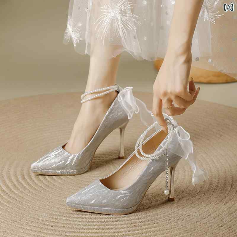 踵 レディース パンプス 美脚 雨合羽 靴 シューズ 成年者式 しろがね色 ハイヒール 靴 スティレット 華燭の典 寄りあい 花嫁御寮 華燭の典 靴