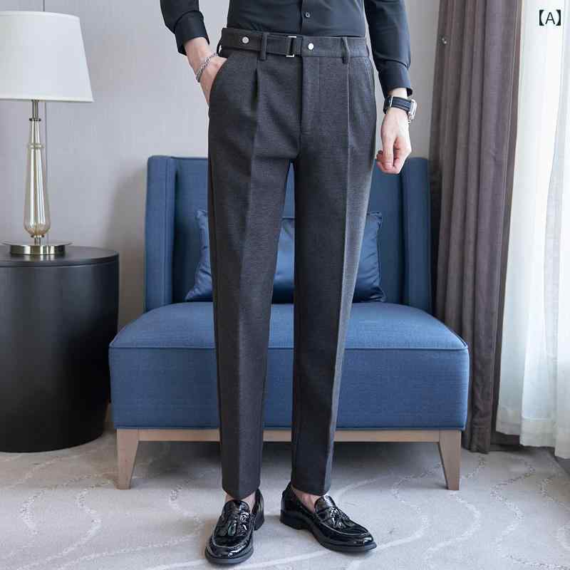 メンズ パンツ オフィス ビジネス カジュアル ダンディ ウール 秋冬 スリム ストレート ストレッチ ウール