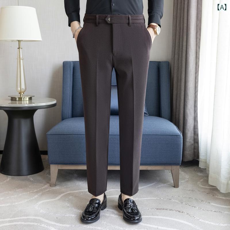 メンズ パンツ オフィス ビジネス カジュアル ダンディ ウール 秋冬 厚手 スリム 起毛 ストレート