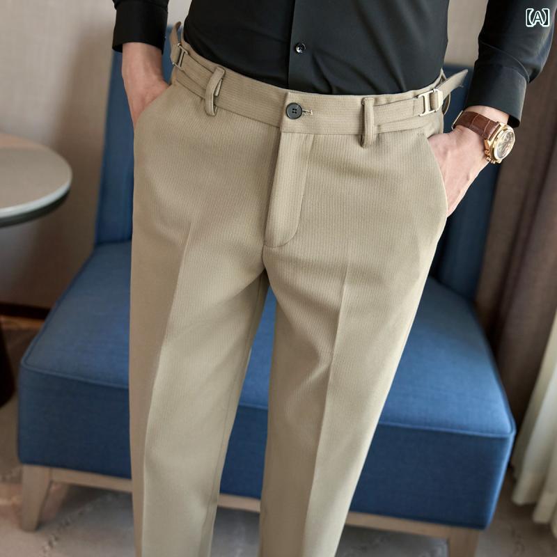 メンズ パンツ オフィス ビジネス カジュアル ダンディ 春秋 ウール スリム ストレート ズボン