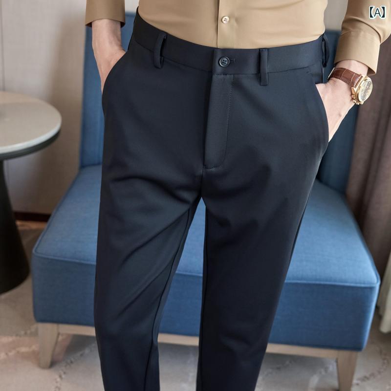 メンズ パンツ オフィス ビジネス カジュアル ダンディ 春秋 スリム ストレート フォーマル 秋 大きめサイズ
