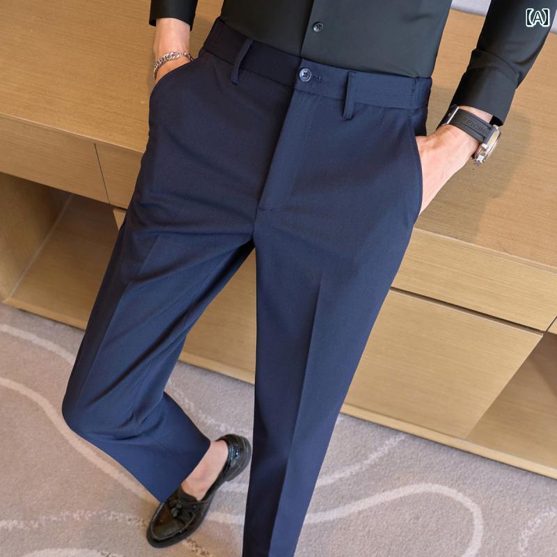 メンズ パンツ オフィス ビジネス カジュアル ダンディ スリムフィット 春秋 ストレート レッグ フォーマル 秋 黒