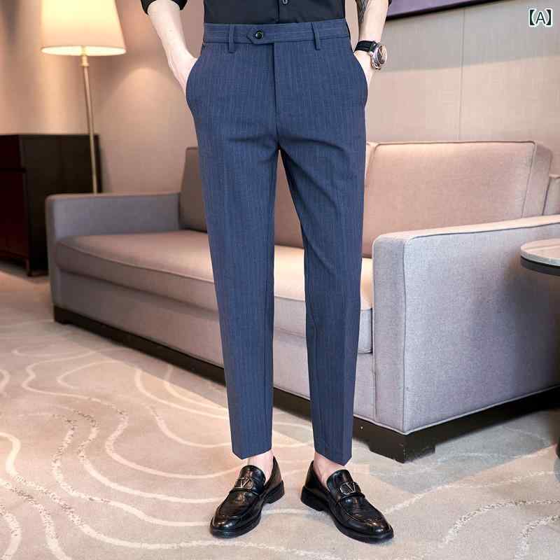 メンズ パンツ オフィス ビジネス カジュアル ダンディ ストライプ ドレープ 春秋 スリム ストレート フォーマル｜おうち健康生活