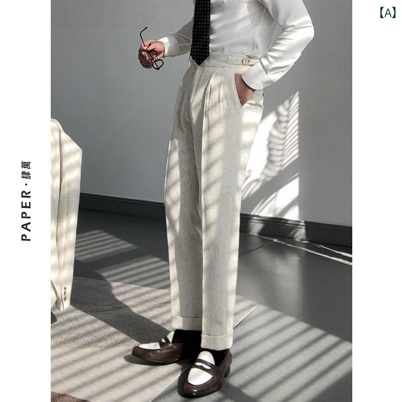 メンズ パンツ オフィス ビジネス カジュアル ダンディ ファッション ナポリ イタリア 紳士 リネン 普段使い 通勤 ズボン 7,731円