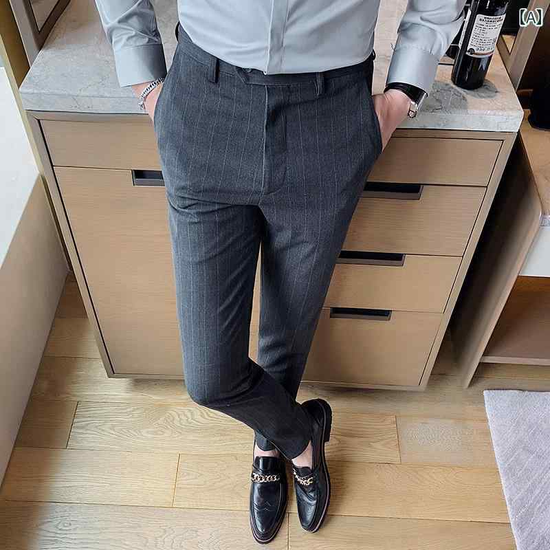 メンズ パンツ オフィス ビジネス カジュアル ダンディ ストライプ 春秋 スリム フォーマル ストレート 大きめサイズ 6,170円