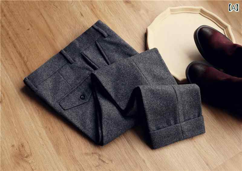 メンズ パンツ オフィス ビジネス カジュアル ダンディ ドレープ ウール 秋冬 ウール 九分丈 スリムフィット 厚手 大きめサイズ 無地 九分丈 ストレート