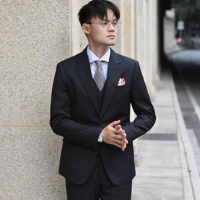 スーツ メンズ ビジネス オフィス ダンディ フォーマル ウール ヘリンボーン 英国風 ブラック ストライプ 3点 紳士 結婚式|おうち健康生活