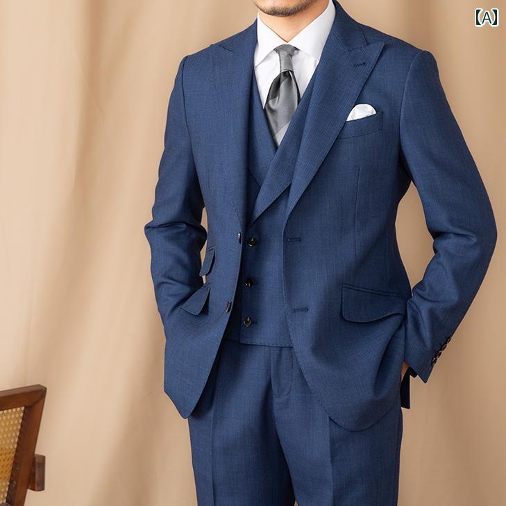 スーツ メンズ ビジネス オフィス ダンディ フォーマル リネン 混 3点 イタリア カジュアル 結婚式 パーティー