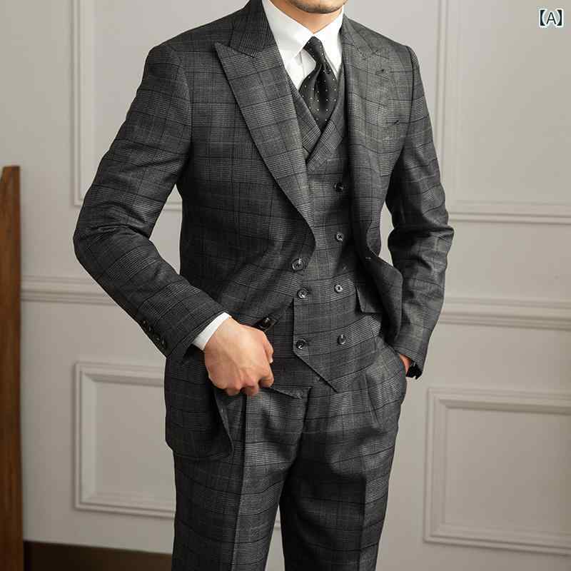 スーツ メンズ ビジネス オフィス ダンディ フォーマル 秋冬 英国 通勤 紳士 パーティー ファッション 3点