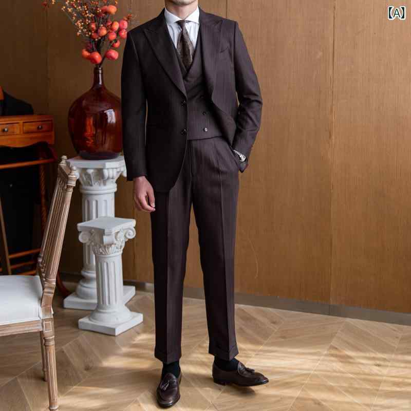 スーツ メンズ ビジネス オフィス ダンディ フォーマル イタリア 紳士 ヘリンボーン トレンディ 英国 スリム 3点|おうち健康生活
