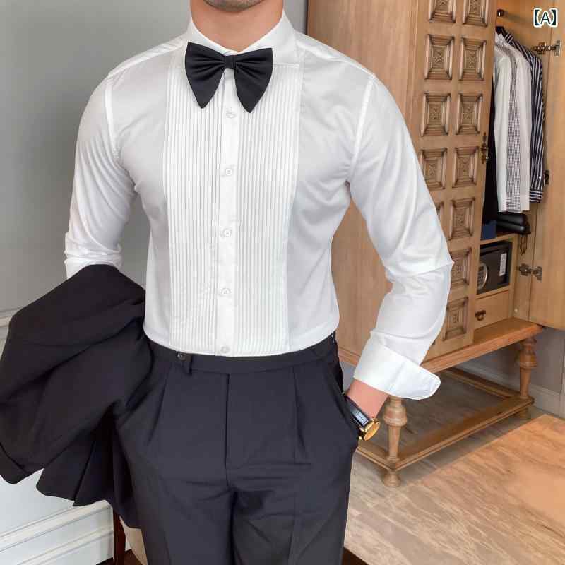 メンズ トップス おしゃれ ダンディ パーティー ホスト ドレス 白 長袖 シャツ 英国 ブルジョワジー 軽量 涼しい 涼しい スリム シャツ トレンド|おうち健康生活