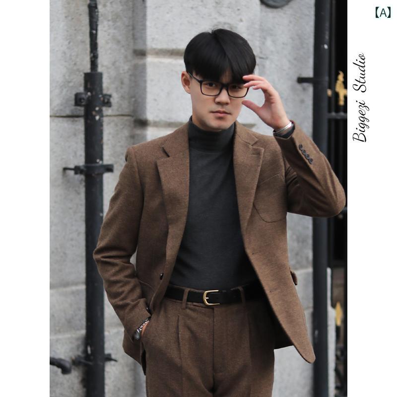 ジャケット メンズ ダンディ かっこいい おしゃれ レトロ イギリス ヤッピー 紳士 ウール ツイード シングルブレスト 厚手 スリム フィット 暖かい ハンティング