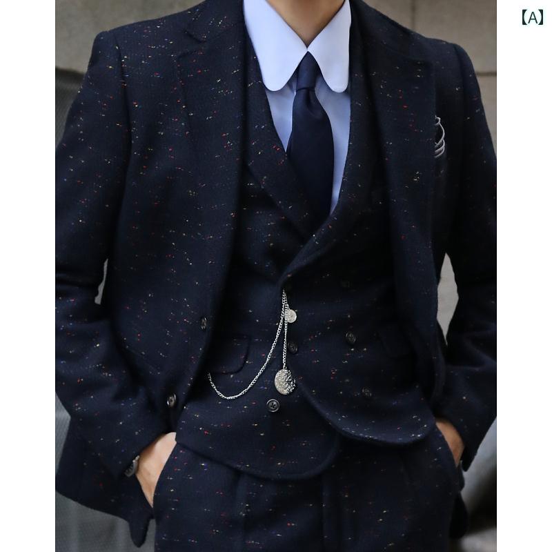 ジャケット メンズ ダンディ かっこいい おしゃれ 英国 ヴィンテージ風風 ウール 精巧 カラフルドット フレンチ ヘリンボーン ウールツイード 厚手 スリムフィット シングル