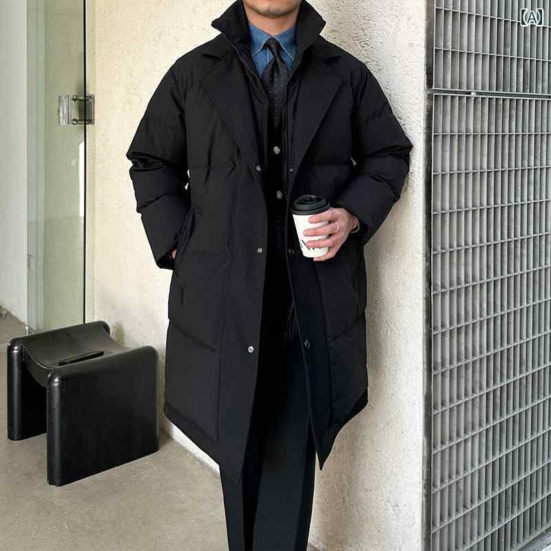 アウター メンズ カジュアル おしゃれ ダンディ レトロ 丈 フェイク セットアップ ダウン ジャケット 冬 厚手 防風 暖かい コート トレンディ