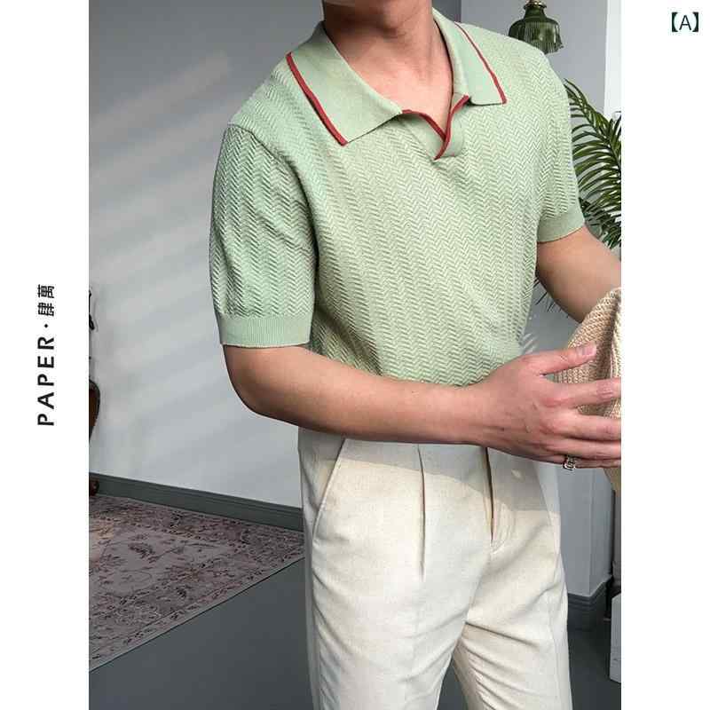 メンズ トップス おしゃれ ダンディ 夏 綿 半袖 通気性 快適 快適 ポロシャツ ニットプルオーバー Tシャツ