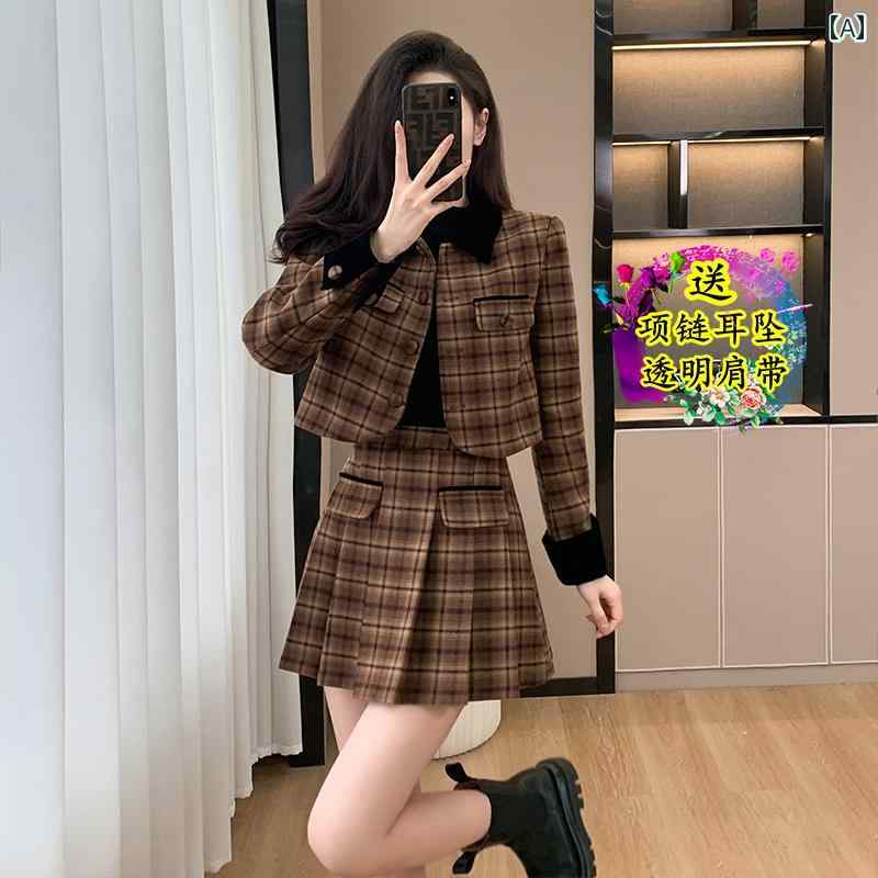 レディース ドレス 華やか セクシー 上品 パーティー キャバ 秋冬 風 チェック 長袖 ショート コート プリーツスカート 2点 セット|おうち健康生活