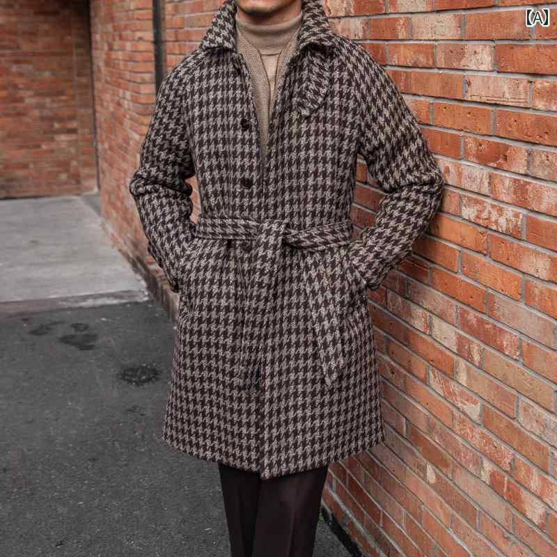 メンズ ファッション おしゃれ ダンディ かっこいい 秋冬 千鳥格子 ジェントリー コート 英国 トレンディ 暖かい 丈 コート｜おうち健康生活