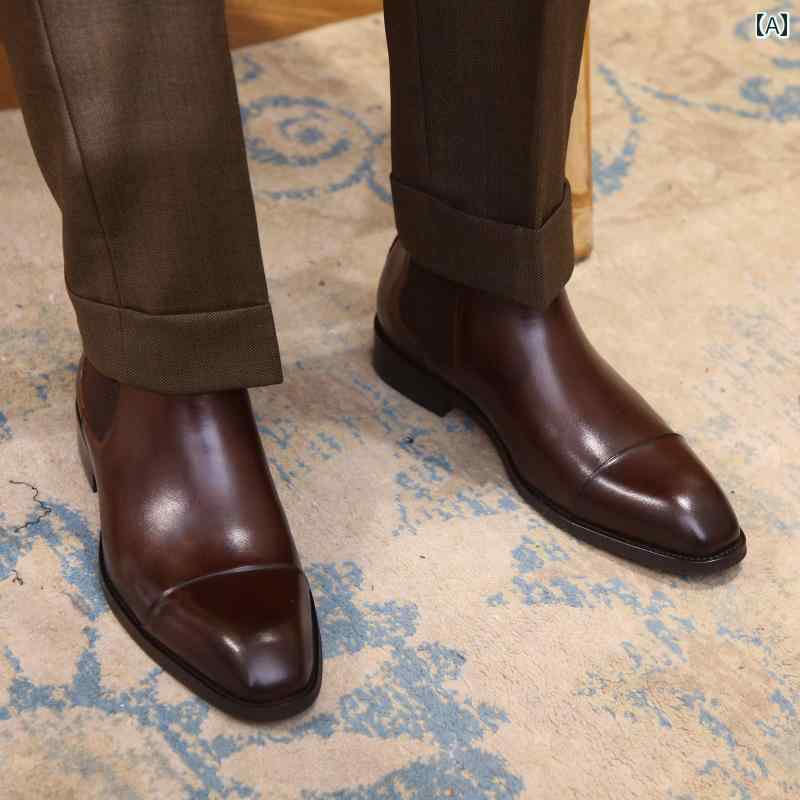 メンズ シューズ 紳士靴 履きやい おしゃれ ダンディ かっこいい イタリア レトロ 英国 スクエア レザーブーツ ビジネス フォーマル 革 チェルシー ブーツ