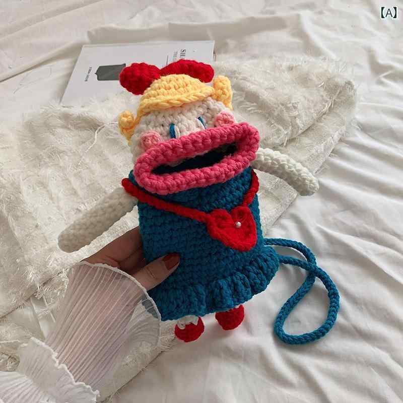 かわいい バッグ 女の子 レディース 普段使い 秋冬 おもしろ ミニ ウール ニット 織物 クロス ボディバッグ 大きめ 口 携帯電話