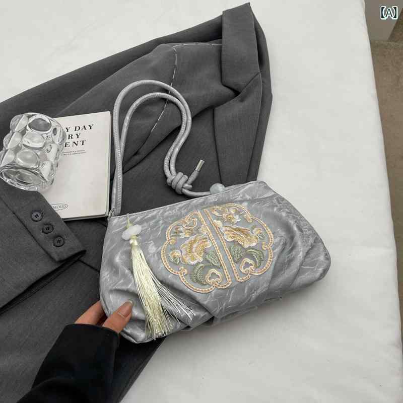 レディース バッグ 普段使い チャイナ風 漢服 レトロ チャイナ ドレス 年 シルバー 脇下