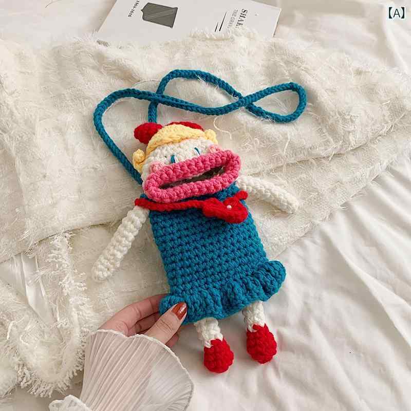 かわいい バッグ キッズ 女の子 レディース 普段使い 手編み ウール 電話 ソーセージ 口 おもしろ クロス ボディバッグ ミニ
