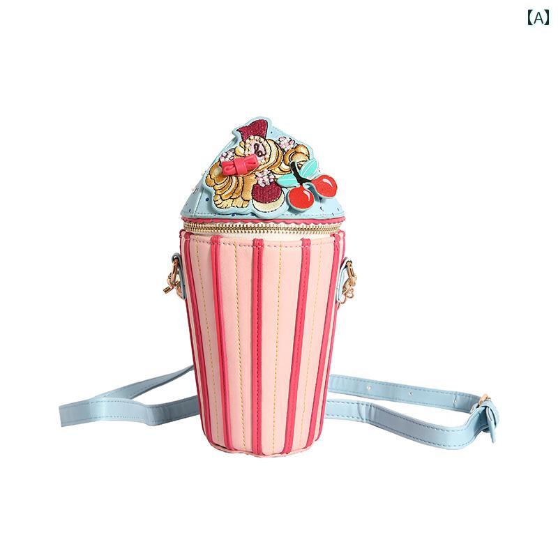 レディース バッグ 普段使い キャンディーカラー 手 刺繍 カップ ケーキ型 ハンド小銭入れ ショルダー ミニ ハンドヘルド クロス ボディバッグ スモール
