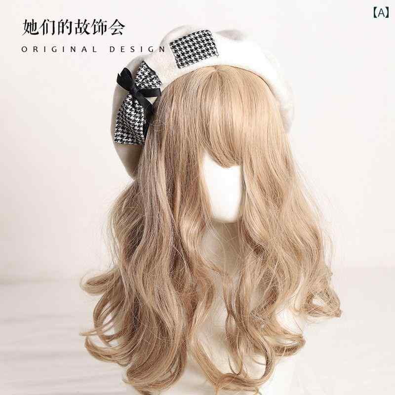 レディース 帽子 ロリータ かわいい ガーリー コスプレ チェック ベレー 帽 冬 英国 ファッション 黒白 千鳥格子 秋冬