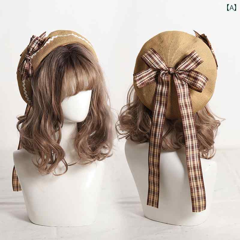 レディース 帽子 ロリータ かわいい ガーリー コスプレ 薄手 涼しい 涼しい ベレー 帽 夏 リボン JK チェック ファッション 春秋