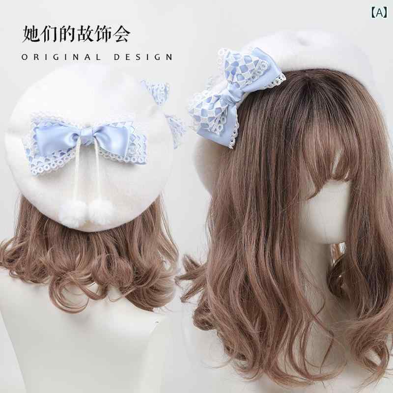 レディース 帽子 ロリータ かわいい ガーリー コスプレ ベレー 帽 春 アリス ビスケット リボン ハット