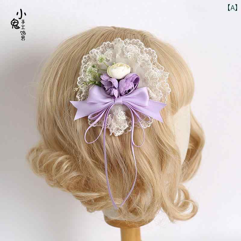ヘッドアクセサリー レディース ロリータ コスプレ 小物 ガーリー カラー カチューシャ スイート レース ブローチ ヘアピン カチューシャ 花丸