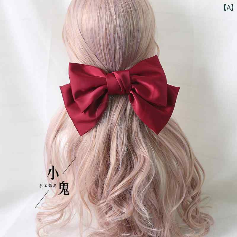 ヘッドアクセサリー レディース ロリータ コスプレ 小物 ガーリー 軽量 涼しい 涼しい サテン 特大 リボン ヘア クリップ シャンパン ダーク グリーン リボン トップ クリップ