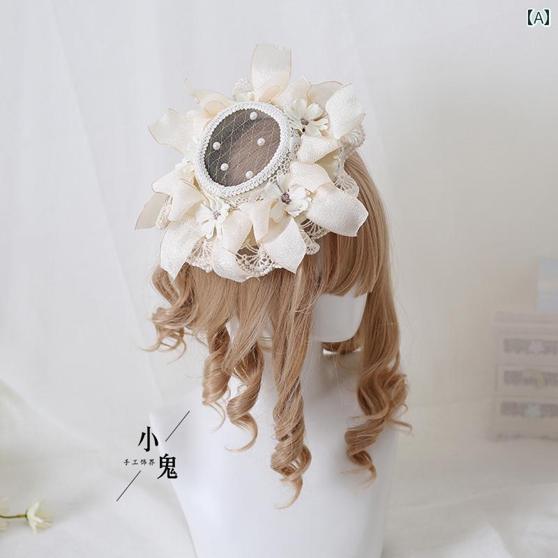 ヘッドアクセサリー レディース ロリータ コスプレ 小物 ガーリー レトロ 小さめ ハット ティーパーティー ゴージャス リボン フラット ハット 中国 折衷 エレガント 帽子
