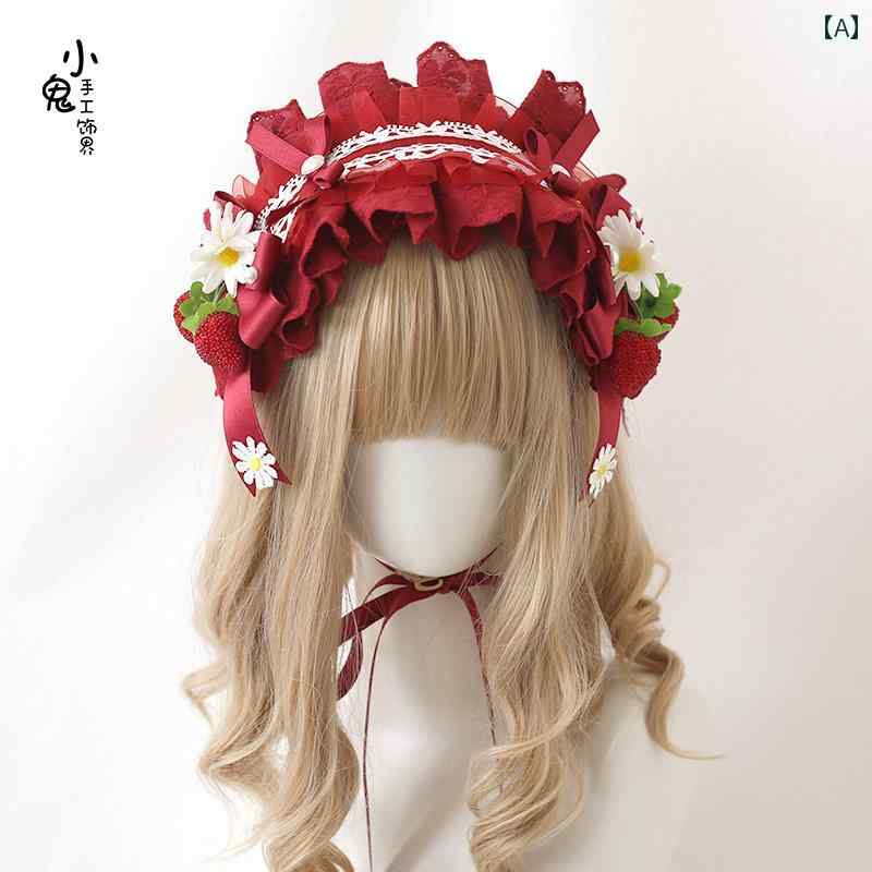 ヘッドアクセサリー レディース ロリータ コスプレ 小物 ガーリー ストロベリー ファンタジー ヘッド ドレス ダーク レッド ストロベリー カチューシャ