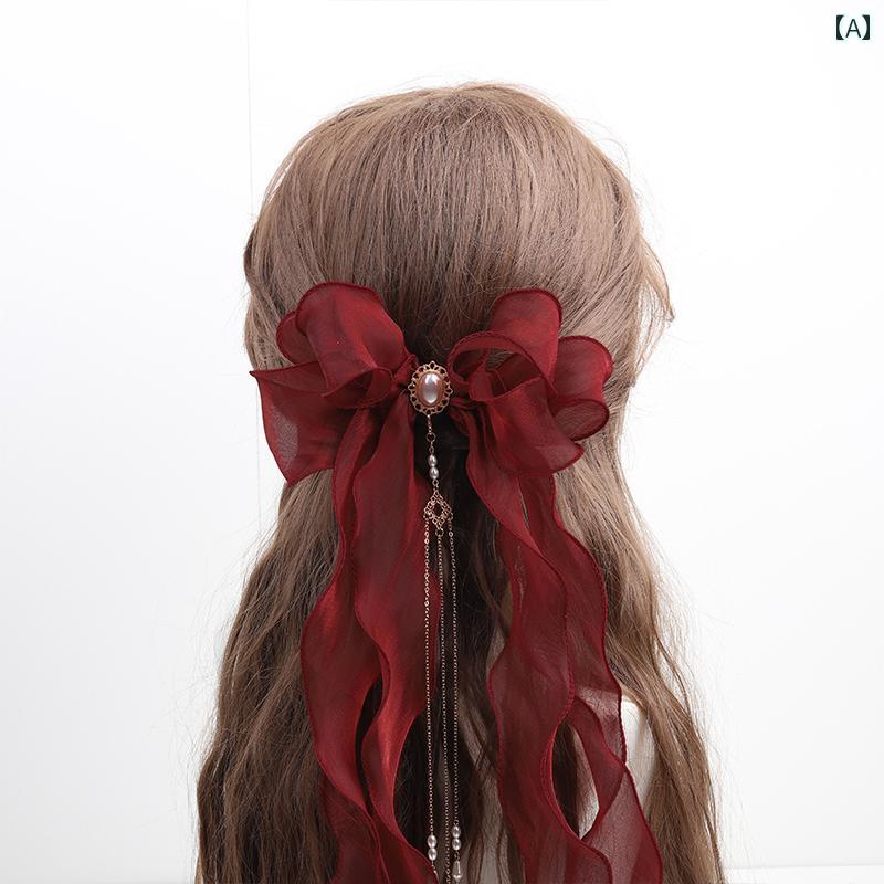ヘッドアクセサリー レディース ロリータ コスプレ 小物 ガーリー 漢服 帽子 タッセル 漢 陽 折衷 リボン ヘアピン マルチ カラー 泰 延 獣 赤 アンティーク
