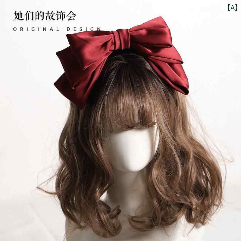ヘッドアクセサリー レディース ロリータ コスプレ 小物 ガーリー ヘッド バンド つば広 ヘッド バンド JK ガール 特大 リボン 帽子 新