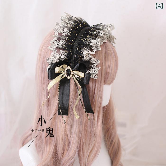ヘアアクセサリー レディース 女の子 ロリータ コスプレ ガーリー かわいい インプ 黒 ブロンズ カチューシャ 必殺 黒 赤 ゴシック 小さめ ハット ゴージャス ヘア バンド サイド クリップ