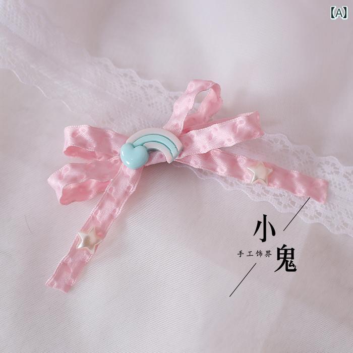 ヘッドアクセサリー レディース ロリータ コスプレ 小物 ガーリー スイート ガール ソフト かわいい ガール ピンク ブルー チェック リボン ヘアピン サイド クリップ スイートガール