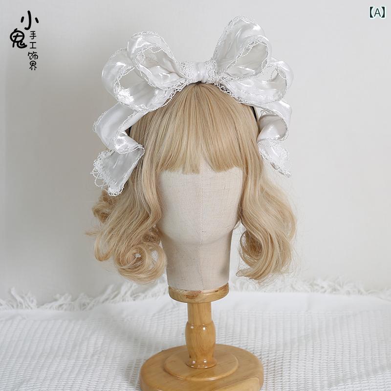 ヘアアクセサリー レディース 女の子 ロリータ コスプレ ガーリー かわいい パール 糸 スイート レース大 リボン 人形 カチューシャ