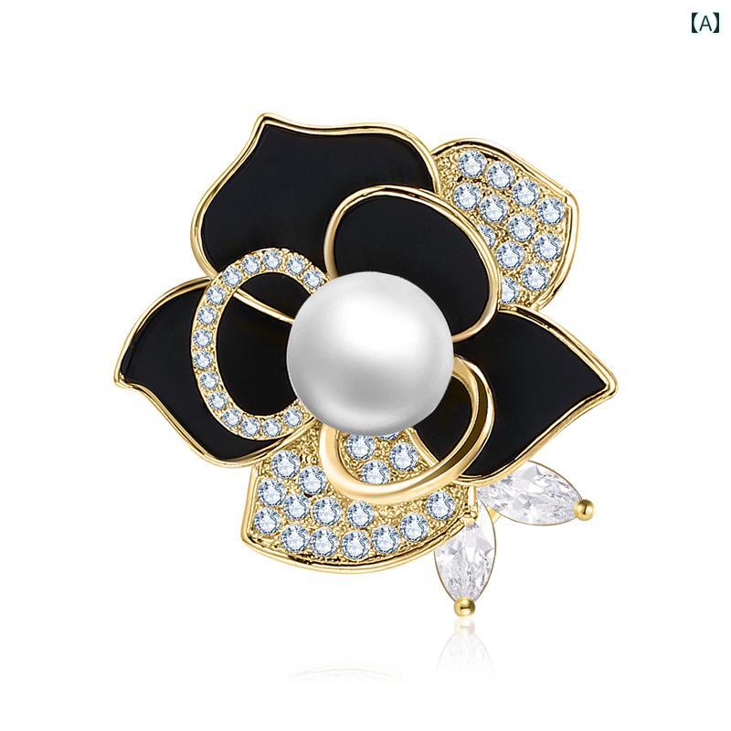 ブローチ レディース アクセサリー 椿 パール コサージュ 秋冬 ローズ ピン コート アクセサリー