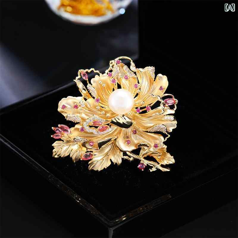 ブローチ レディース アクセサリー 母の日 ギフト 咲き誇る 豊か 牡丹 花 淡水 軽量 涼しい ラグジュアリー 感 スーツ ドレス コサージュ ピン バックル｜おうち健康生活