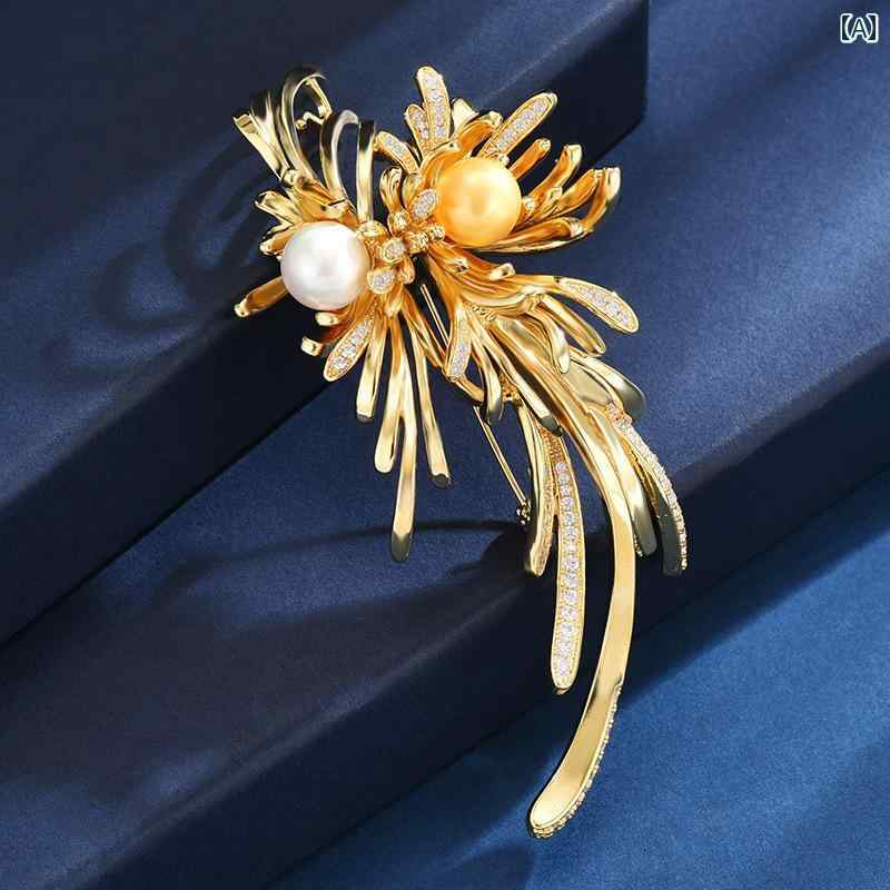 ブローチ レディース アクセサリー 母の日 ギフト レトロ 金 菊 精巧 感動 花火