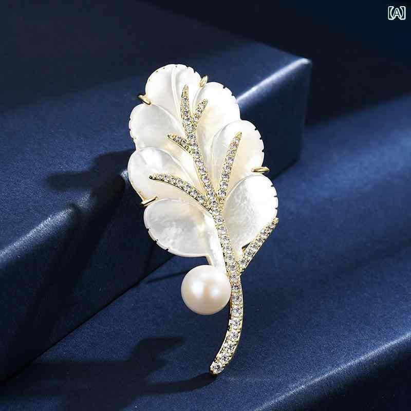 ブローチ レディース アクセサリー 母の日 ギフト 金 枝 葉 螺鈿 葉 コサージュ