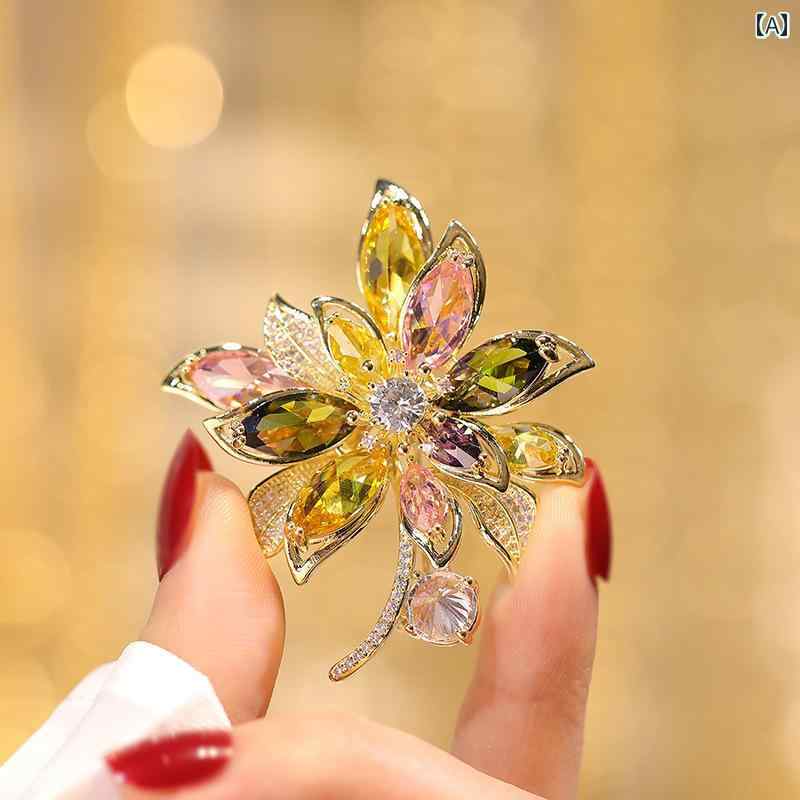 ブローチ レディース アクセサリー 母の日 ギフト 春 花 韓国 カラーストーン フラワー コサージュ 衣装 フラワー ピン