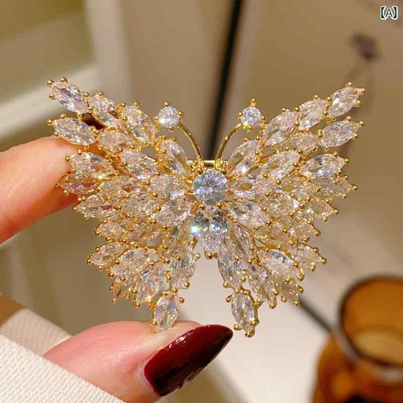 ブローチ レディース アクセサリー 母の日 ギフト 光沢 金 蝶 精巧 立体 象嵌 コサージュ エレガント ピン バックル