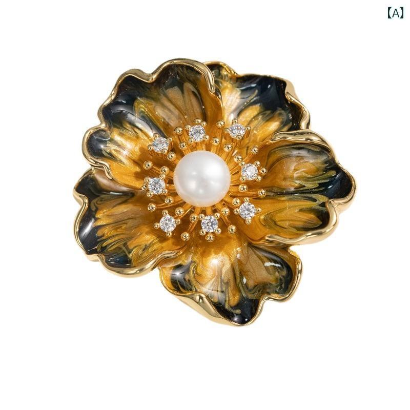 ブローチ レディース アクセサリー 母の日 ギフト チャイナ風 牡丹 花 エナメル コサージュ スーツ